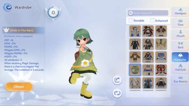 Walk in the Rain costume in Ragnarok Origin